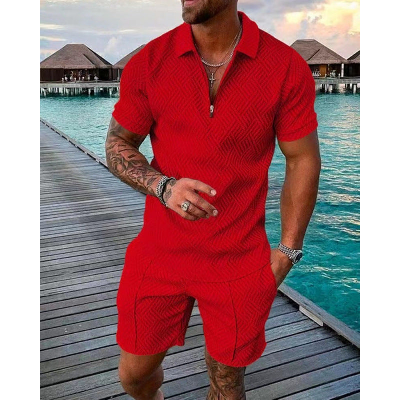 Conjunto de dos piezas de manga corta y pantalones cortos de Amazon de verano transfronterizo 2024 para comercio exterior, conjunto deportivo casual masculino
