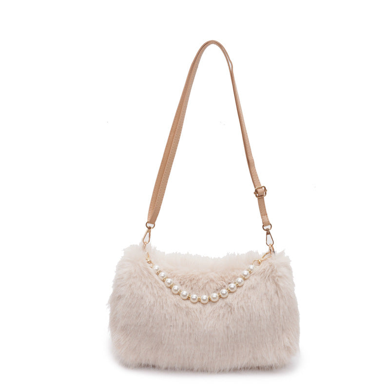 Bolso Bandolera Cadena Perlas Mujer - Felpa