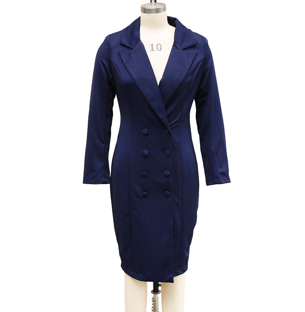 Vestido Blazer Cruzado de Manga Larga con Solapa para Mujer – Envío Gratis