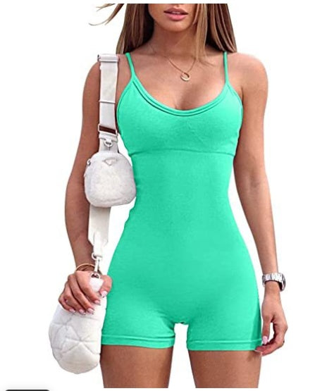 Spaghetti Strap Shorts Jumpsuit Sports Yoga Workout Tight Romper Women Fashion Fitness Sportwear envio-gratis