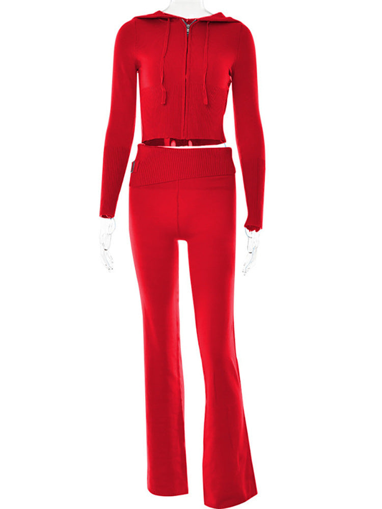 Hoodie Suit Sports Leisure Sexy Zip Long Sleeve Sweater And High Waist Long Pants Set Women's Clothing envio-gratis
