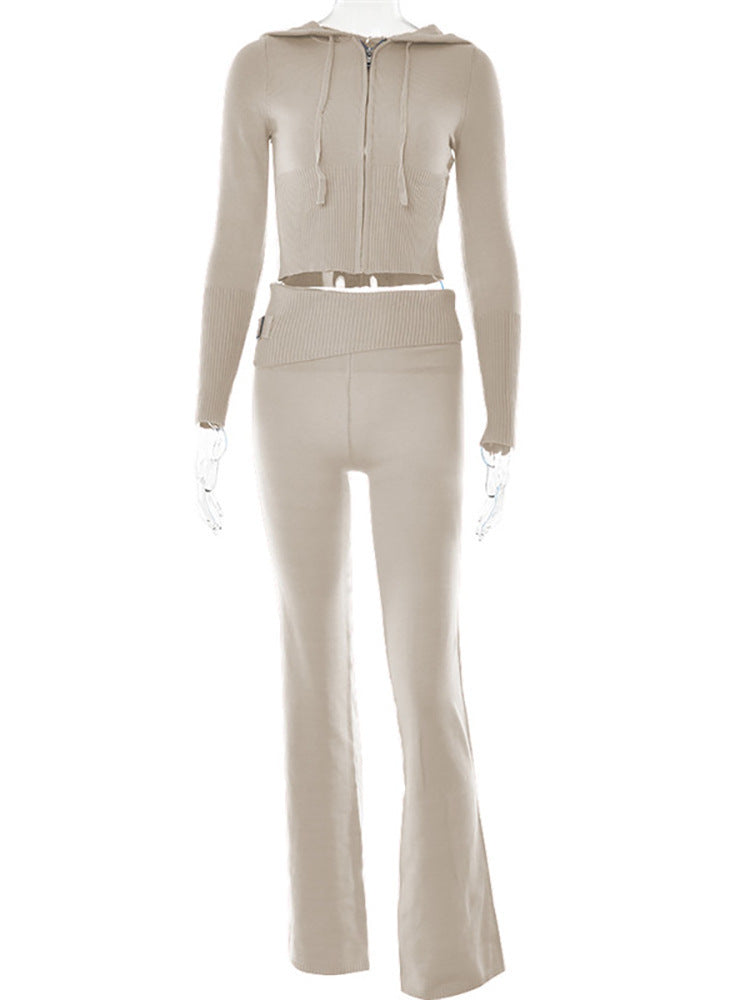 Hoodie Suit Sports Leisure Sexy Zip Long Sleeve Sweater And High Waist Long Pants Set Women's Clothing envio-gratis