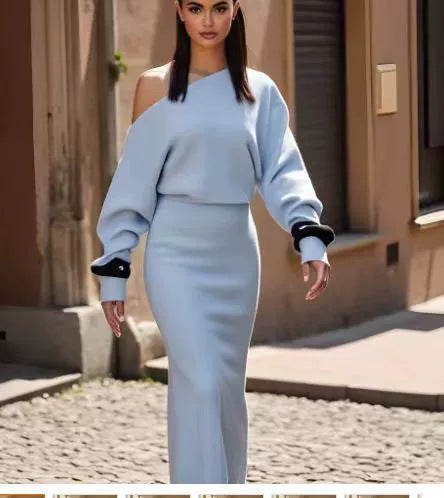 Vestido Largo Bodycon de Manga Larga con Hombros Descubiertos para Mujer – Envío Gratis