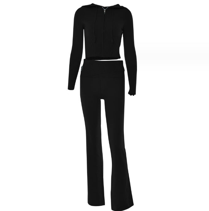 Hoodie Suit Sports Leisure Sexy Zip Long Sleeve Sweater And High Waist Long Pants Set Women's Clothing envio-gratis