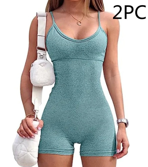 Spaghetti Strap Shorts Jumpsuit Sports Yoga Workout Tight Romper Women Fashion Fitness Sportwear envio-gratis