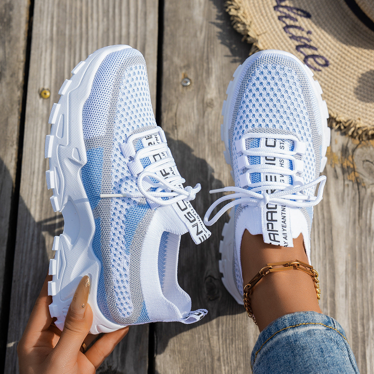 Flyknit Mesh Shoes Women's Breathable Lace-up Sneakers Walking Running Casual Shoes envio-gratis