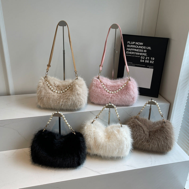 Bolso Bandolera Cadena Perlas Mujer - Felpa