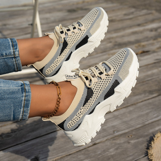 Flyknit Mesh Shoes Women's Breathable Lace-up Sneakers Walking Running Casual Shoes envio-gratis