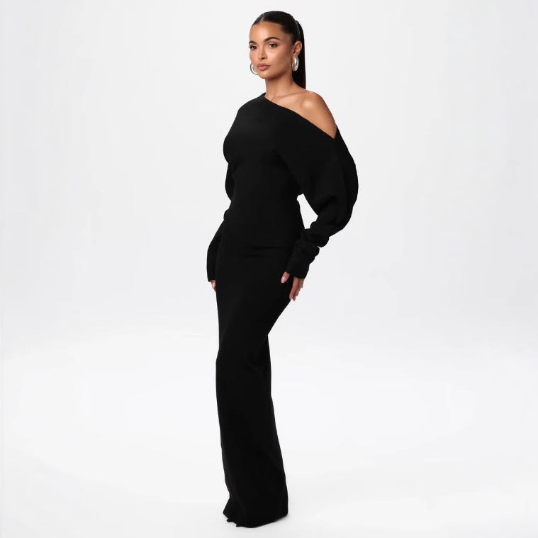 Vestido Largo Bodycon de Manga Larga con Hombros Descubiertos para Mujer – Envío Gratis