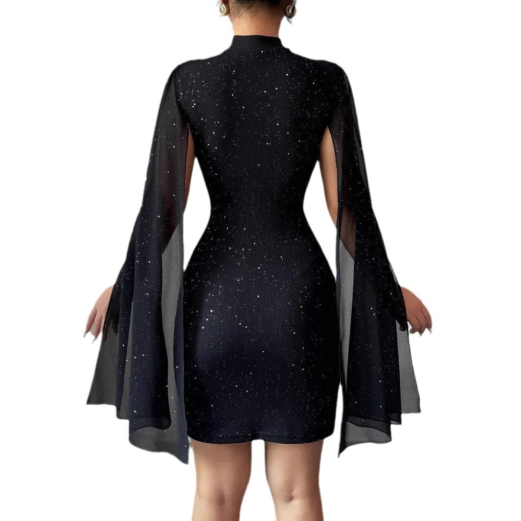 Vestido Elegante con Perlas y Manga Capa para Mujer – Envío Gratis