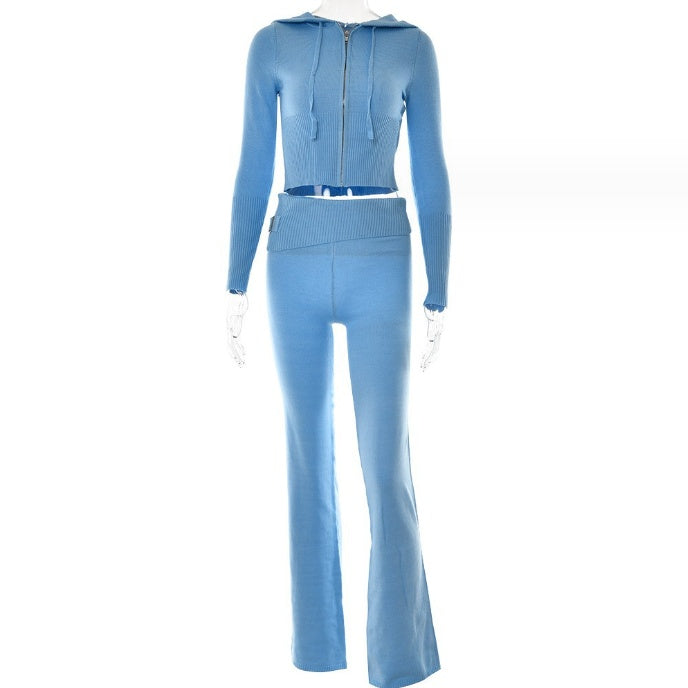 Hoodie Suit Sports Leisure Sexy Zip Long Sleeve Sweater And High Waist Long Pants Set Women's Clothing envio-gratis