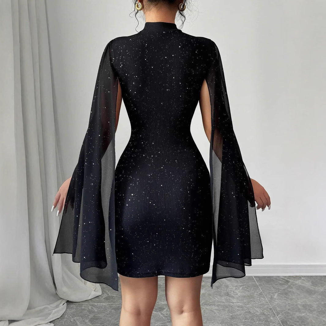 Vestido Elegante con Perlas y Manga Capa para Mujer – Envío Gratis