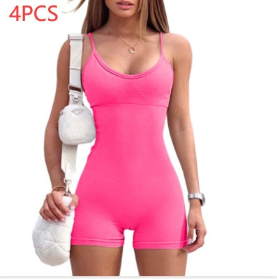 Spaghetti Strap Shorts Jumpsuit Sports Yoga Workout Tight Romper Women Fashion Fitness Sportwear envio-gratis