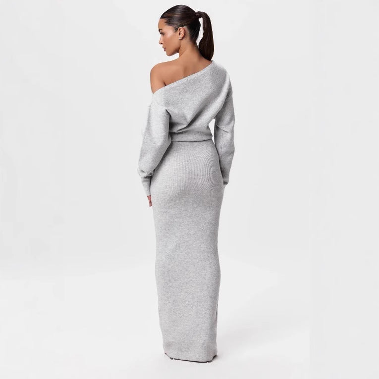 Vestido Largo Bodycon de Manga Larga con Hombros Descubiertos para Mujer – Envío Gratis