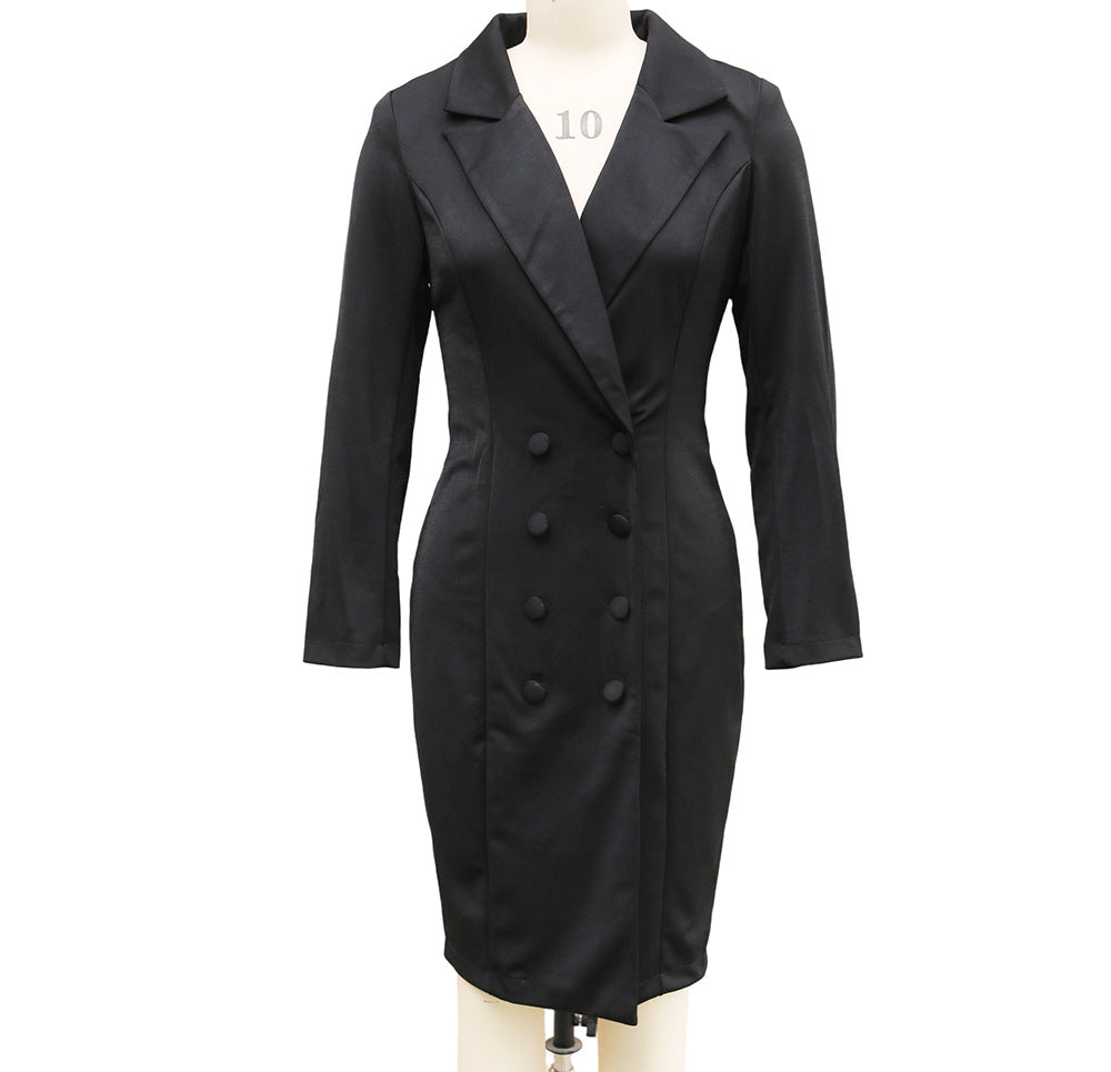 Vestido Blazer Cruzado de Manga Larga con Solapa para Mujer – Envío Gratis