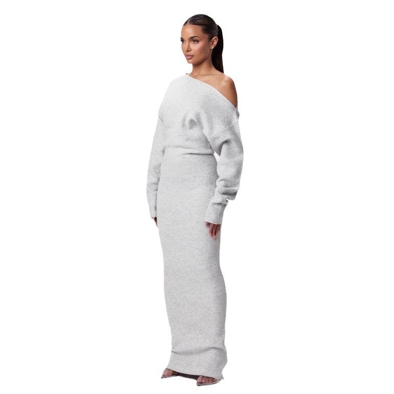 Vestido Largo Bodycon de Manga Larga con Hombros Descubiertos para Mujer – Envío Gratis