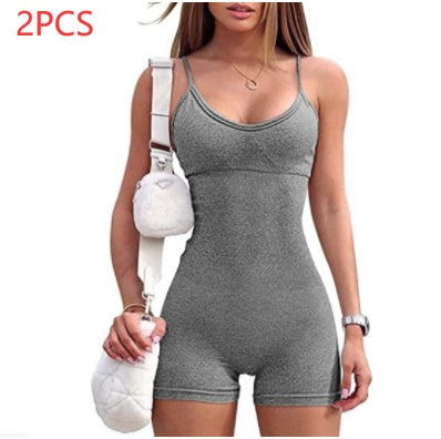 Spaghetti Strap Shorts Jumpsuit Sports Yoga Workout Tight Romper Women Fashion Fitness Sportwear envio-gratis